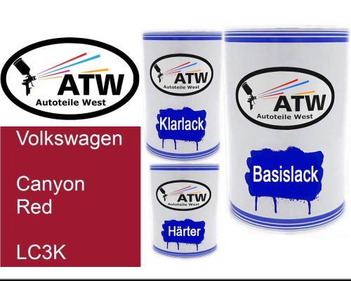 Volkswagen, Canyon Red, LC3K: 500ml Lackdose + 500ml Klarlack + 250ml Härter - Set, von ATW Autoteile West.